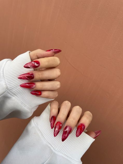 #red #nails #ideas #marble #marblenails #rednails #aesthetic #girls Red Nail Aesthetic Designs, Red Marmor Nails, Red And White Marble Nails, Nails Ideas Marble, Red Marble Nails Acrylic, Marble Red Nails, Wine Nail Ideas, Wine Nail Designs, Red Marble Nails