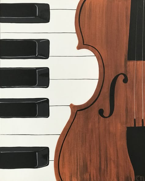 Music Note Painting Ideas, Violin Canvas Painting, Music Canvas Art, Music Inspired Paintings, Violin Painting Easy, Black And White Painting Ideas On Canvas, Music Canvas Painting, Piano Painting, Violin Art Drawing