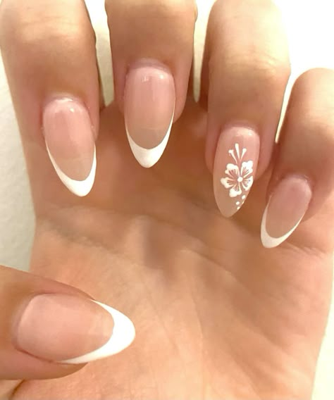 There's a new beauty trend taking over Instagram and it's absolutely stunning. Say hello to "quartz nails". Almond Nails Designs Summer White, White French Tip Almond Nails With Flower, Elegant French Nails Design Classy, Nails Almond Design Summer, Nail Designs Summer Flowers, Ocean Nail Designs Simple, Tropical Simple Nails, Summer Nail Inspo Flowers, Nail Designs Almond Shape Summer