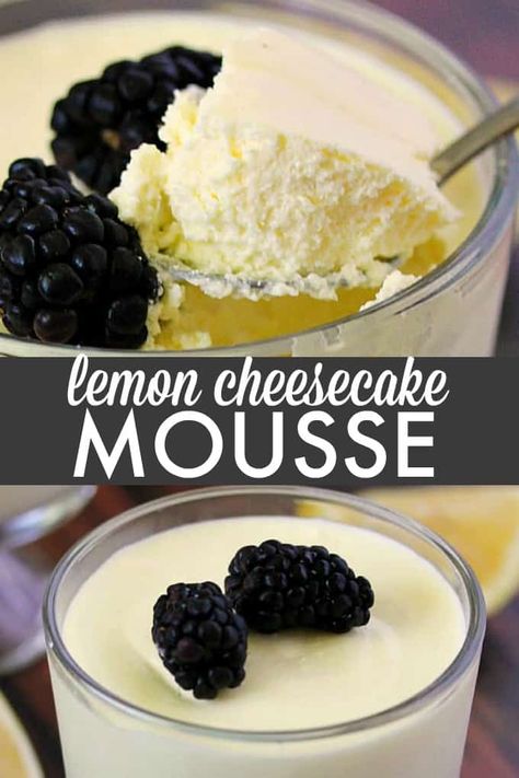 Lemon Cheesecake Mousse - The perfect fluffy lemon dessert! This mousse is lighter than cheesecake, but still tastes like a fresh slice from your favorite NYC eatery. Lemon Cheesecake Mousse, Pudding Recept, Cheesecake Delight, Cheesecake Mousse Recipe, Mousse Cheesecake, Tiramisu Dessert, Lemon Mousse, Cheesecake Mousse, Mousse Dessert