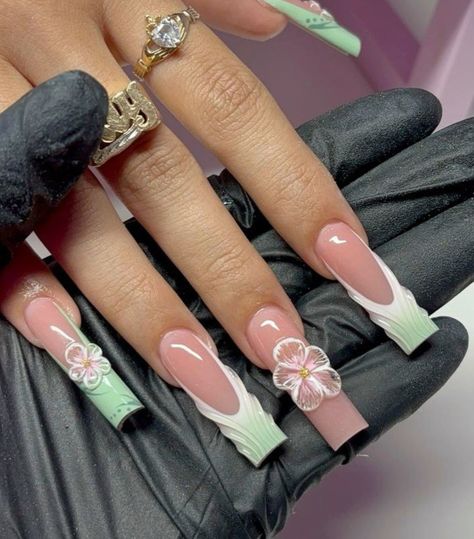 Extra Nails, Beige Nails Design, Tech Room, Mint Green Nails, Gel Nails Diy, Girly Acrylic Nails, Glow Nails, French Acrylic Nails, Long Acrylic