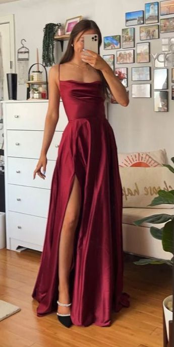 A Line Prom Dress, Prom Dresses Black Girls Slay, Red Dresses Classy, Red Wedding Dresses, Long Red Dress, Prom Dresses For Teens, Prom Dress Inspiration, A Line Prom Dresses, Grad Dresses