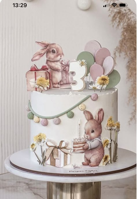 Bts Cake, Rabbit Cake, 4th Birthday Cakes, Teddy Bear Cakes, 1st Birthday Cakes, Bunny Birthday, Bunny Cake, Baby Birthday Cakes, Bolo Fake