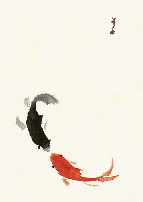 Koi vs Koi by blackcat.deviantart.com on @deviantART Goldfish Art, Koi Painting, Koi Fish Drawing, Koi Art, Chinese Art Painting, Japanese Artwork, Fish Drawings, 수채화 그림, Arte Sketchbook