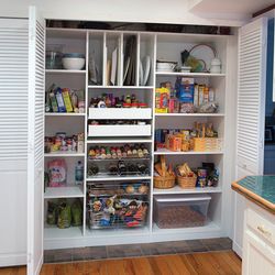 Single Wall Pantry, Wall Pantry Design, Pantry Wall Organization, Adjustable Closet System, Wall Pantry, Deep Closet, Perfect Pantry, Diy Organizer, Pantry Wall