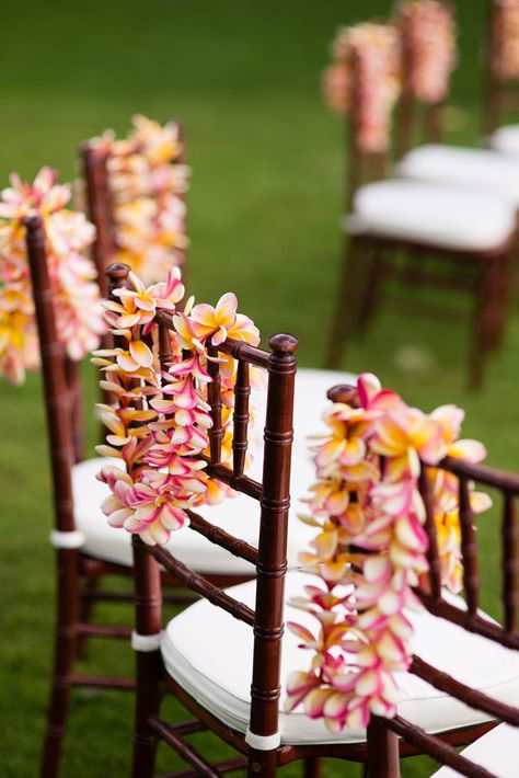 An elegant pastel island wedding in Maui by Kevin Lubera Photographer and Bliss Wedding Design & Spectacular Events Wedding Leis, Plumeria Wedding, Tahiti Wedding, Tropical Plumeria, Wedding Lei, Preowned Wedding Dresses, National Park Wedding, Floral Event Design, Flower Inspiration