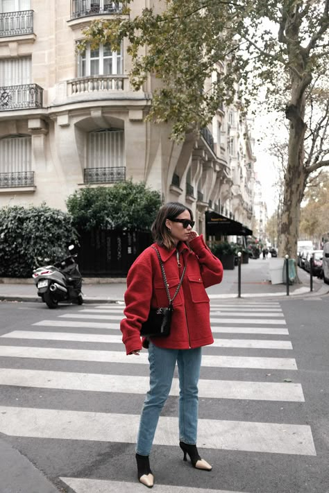 The bright red Wool Jacket » teetharejade Red Wool Jacket Outfit, Red Jacket Outfit Winter, Chanel Gabrielle Bag Outfit, Red Jacket Outfit, Red Bag Outfit, Chanel Gabrielle Bag, Chanel Bag Outfit, Boots Chanel, Chanel Gabrielle