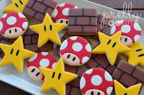 Super Mario Party Cookies | Super Mario Party Ideas Super Mario Birthday Party Ideas, Mario Birthday Party Ideas, Mario Brothers Birthday Party, Mario Kart Party, Mario Bros Birthday Party Ideas, Mario Birthday Cake, Nintendo Party, Super Mario Bros Birthday Party, Super Mario Cake