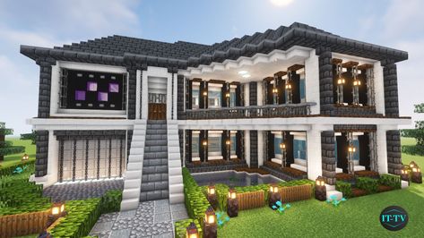 Large Modern Mansion, Minecraft Big Base, Big Minecraft House, Mansion In Minecraft, Big Minecraft Houses, Cottage Minecraft, Minecraft Mansion, Minecraft Structures, Minecraft Interior Design