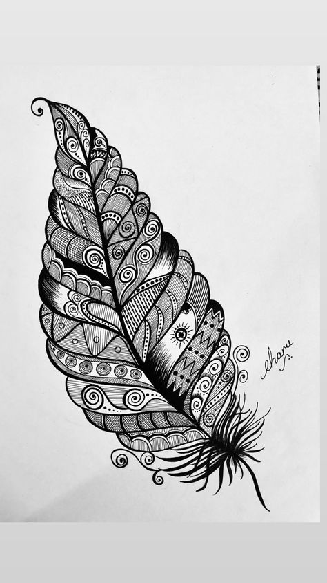 Dragon Eye Drawing, Mandala Feather, Pattern Design Drawing, Doddle Art, Feather Drawing, Leaves Pattern Design, Mandela Art, Zentangle Artwork, Dragon Ball Painting