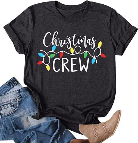 Gray christmas tee cotton blend 3 colors available (affiliate product) Christmas Family Shirts Ideas, Christmas Shirts Vinyl, Plus Size Hiking, Christmas Party Shirt, Womens Christmas Shirts, Crop Top Dress, Xmas Shirts, Cotton Kimono, Long Sleeve Short Dress