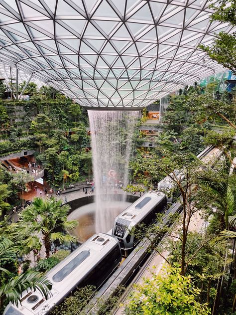 singapore, airport, singapore jewel changi, greenery, green, plants, train, air, travel, aesthetic Jewel Changi Airport Singapore, The Jewel Singapore, Singapore Airport, Jewel Changi Airport, Singapore Changi Airport, Location Design, Changi Airport, Singapore City, Travel Poster Design