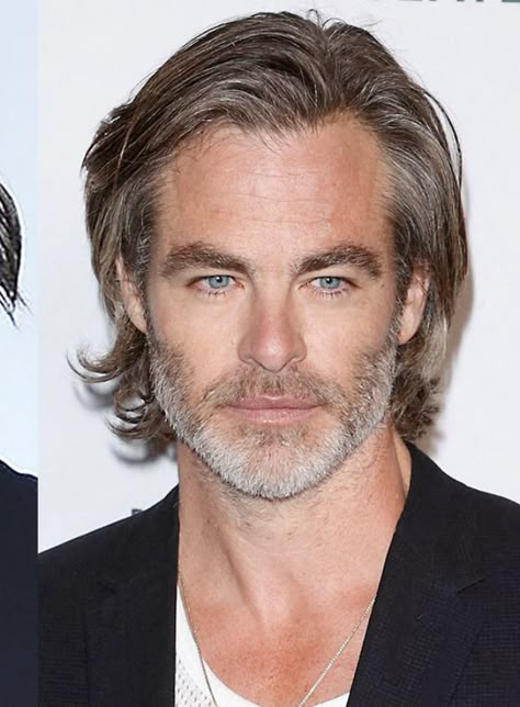 Chris Pine Long Hair, Chris Pine 2024, Chris Pine Hair, Men Long Haircut, Short Mens Hair, Chris Pine Style, Older Hair, Older Men Haircuts, Older Mens Hairstyles