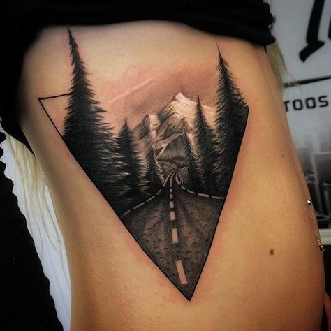 Mountain Tattoos For Women, Cool Nature Tattoos, Road Tattoo, Moutain Tattoos, Coyote Tattoo, Mountain Range Tattoo, Lizard Tattoo, Tattoo Catalog, Cool Nature