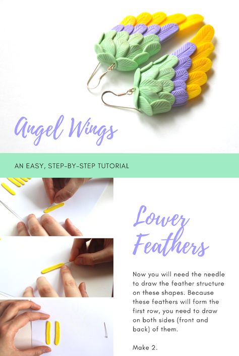 Angel Wings | Polymer Clay Earrings Step by Step Tutorial Clay Earrings Step By Step, Angel Clay, Polymer Clay Flower Jewelry, Handmade Clay Jewelry, Polymer Clay Diy, Polymer Clay Jewelry Diy, Polymer Clay Animals, Clay Jewelry Diy, Clay Design