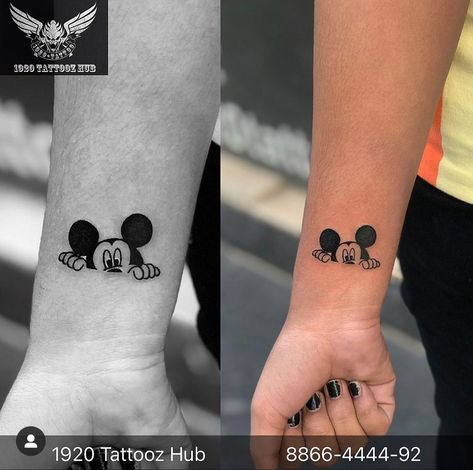 Mickey Mouse Small Tattoo, Cute Mickey Mouse Tattoo, Disney Neck Tattoos, Tattoo Ideas Mickey Mouse, Tiny Mickey Mouse Tattoo, Mikey Mouse Tattoo, Minnie Mouse Tattoo For Daughter, Mickey Mouse Tattoo For Men, Miky Mouse Tattoo