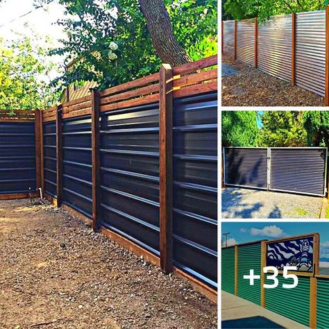 Zinc Fence Ideas, Wood And Corrugated Metal Fence, Tin And Wood Privacy Fence, Corrugated Metal Fence Diy Easy, Galvanized Fence Ideas Corrugated Sheets, Wood And Corrugated Metal Fence Diy, Corrugated Metal Fence, Privacy Fence Designs, Building A Fence