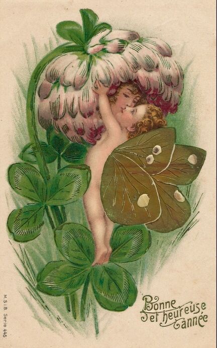 Clover antique Valentine postcard Vintage St Patricks Day Images, Vintage Postcard Aesthetic, Clover Fairy, Antique Valentines, Images Victoriennes, Valentine Cupid, Fairy Images, Valentine Postcards, Creation Photo