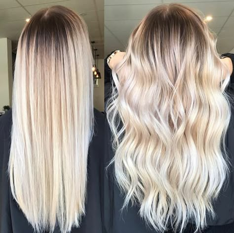 Dark Root Into Blonde, Current Womens Hair Trends, Platinum Blonde With Dark Root Smudge, Long Blonde Hair With Shadow Roots, Long Blonde Hair Dark Roots, Ombré Hair Blonde, Hair With Layers Around Face, Blond Baylage, Blonde Hair Bayalage