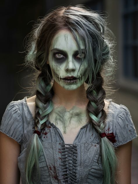 Zombie Costume Women, Zombie Hair, Halloween Schminke, Haunt Makeup, Zombie Make Up, Halloween Hairstyle, Zombie Halloween Makeup, Zombie Halloween Costumes, Halloween Hairstyles