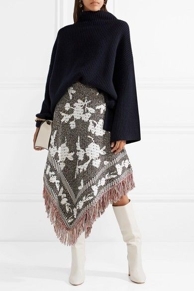 Fringe skirt Blanket Skirt, Jacquard Midi Skirt, Neutral Accessories, Fringe Skirt, J W Anderson, Skirt Outfit, See By Chloe, Gray Skirt, Elie Saab