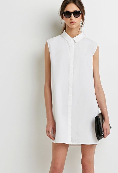 Forever 21 Boxy Shirt Dress ($18) Boxy Shirt, Sleeveless Shirt Dress, Shirt Dress Style, Dress Shirts For Women, Looks Chic, Little White Dresses, White Shirt Dress, Boho Casual, Womens Fashion Casual