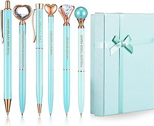 Yeaqee 6 Pcs Inspirational Pen Set for Women Gift Cute Diamond Pens with Crystal Fancy Pretty Pens with Gift Box for Women Girls Nurse School Office Christmas Birthday Gifts (Blue) Inspirational Gifts For Women, Teacher Wedding, Gifts Blue, Fancy Pens, Pretty Pens, Gift Boxes For Women, Diamond Pen, Cute Pens, Best Pens