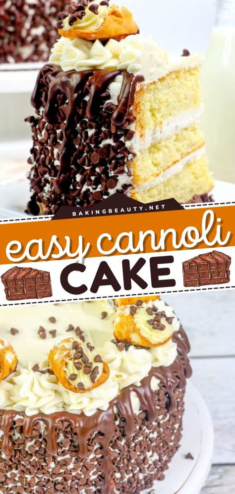 Cannoli Cake, best dessert ideas, easy cake recipes, sweet treats Canolli Cake Recipe, Cannoli Cake With Box Cake, Easy Cannoli Cake, Cannoli Cake Recipe Easy, Easy Cannoli Cake Recipe, Cannoli Frosting, Cannoli Cake Recipe, Chocolate Chip Cannoli, Cannoli Cupcake