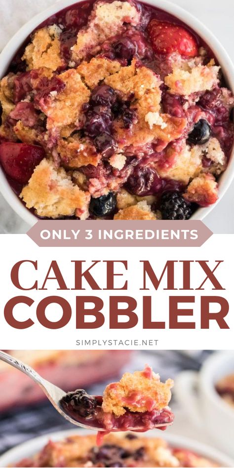 3 Ingredient Cake, Sprite Recipe, Fruit Cobbler Recipe, Cake Mix Cobbler, Mixed Berry Cobbler, Cake Mix And Soda, Berry Cobbler Recipes, Frozen Fruit Recipes, 3 Ingredient Cakes