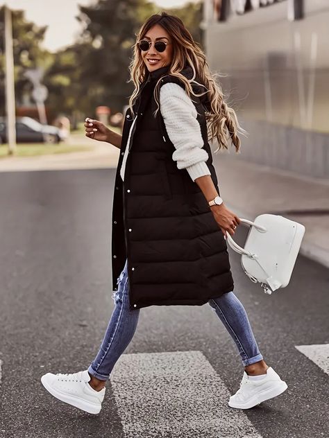 Harajuku Jacket, Hooded Gilet, Chaleco Casual, Vest Blouse, Sleeveless Outfit, Gilet Long, Long Coat Women, Long Vest, Long Puffer