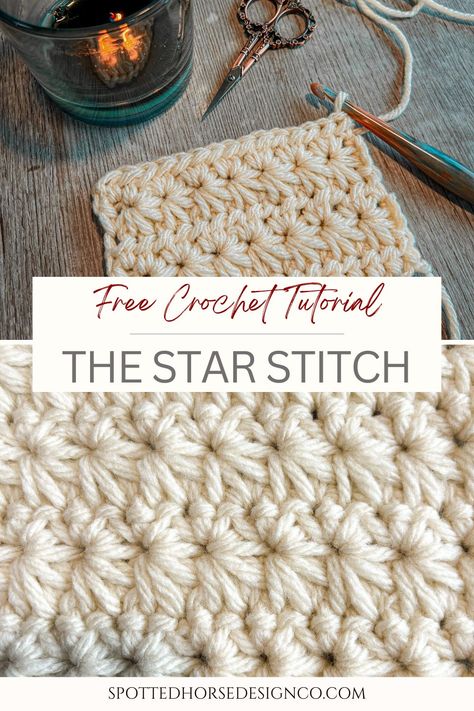 Star Crochet Stitch Tutorial - Spotted Horse Design Co. Star Stitch Crochet Blanket Free Pattern, Chunky Star Stitch Crochet Blanket, Seed Crochet Stitch, Crochet Star Stitch Blanket Free Pattern, Star Afghan Crochet Pattern Free, Starburst Crochet Pattern, Star Stitch Crochet Blanket, Crochet Stitch Tutorial Videos, Crochet Star Stitch Blanket