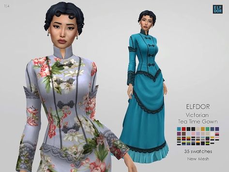 Victorian TeaTime Gown - ELFDOR Ts4 Victorian Cc, Sims 4 Cc Victorian Clothing, Sims 4 Victorian, Sims Historical, Sims 4 Decades Challenge, Sims 4 Challenges, Sims 4 Mm Cc, Eva Dress, Sims 4 Gameplay