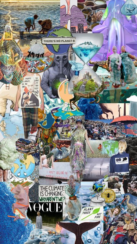 climate change mood board Climate Crisis Collage, Globalization Collage Ideas, Collage About Globalization, Globalization Collage, Collage Ideas For School Projects, Climate Changing Poster, Fashion Protest, Fashion Pollution, Environmental Art Projects