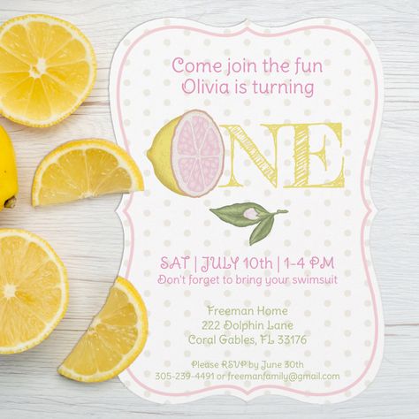 Lemon First Birthday Theme, Lemonade First Birthday Party, Lemon First Birthday, Lemonade First Birthday, Baby First Birthday Themes, Pink Lemonade Party, Themed First Birthday, Lemonade Party, Lemon Lemonade