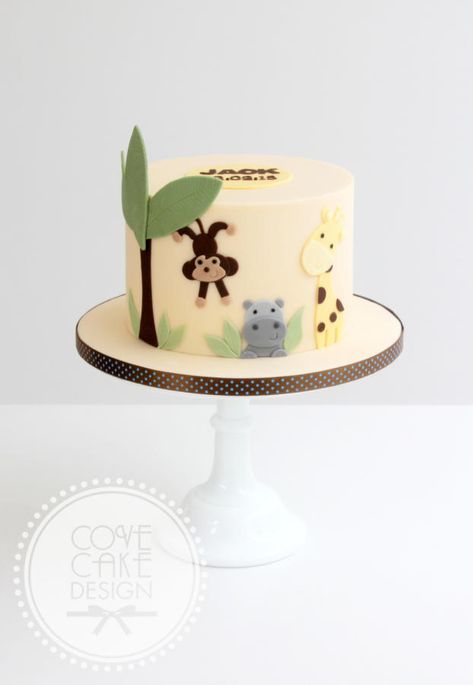 Safari-themed Christening cake Jungle Theme Birthday Cake Simple, Jungle Theme Birthday Cake, Jungle Theme Cake, Cake Animals, Jungle Birthday Cakes, Safari Baby Shower Cake, Cars Theme Cake, Jungle Theme Cakes, Car Cake Toppers