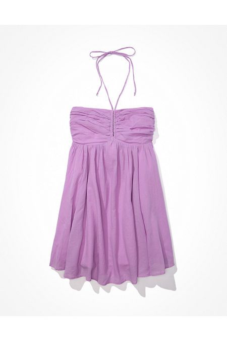 AE Ruched Halter Mini Dress Pretty Mini Dresses, Recruitment Outfits, Eagle Dress, Dresses Wedding Guest, American Eagle Dress, Purple Mini Dresses, Cute Preppy Outfits, Wedding Guest Dresses, Grad Dresses