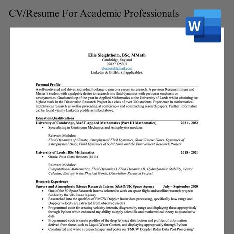 Academic CV/Resume Template - Easy to Replace CV Academic Resume, Senior Year Planning, Academic Cv, Year Planning, Resume Template Examples, University Of Oxford, Resume Builder, Cv Resume Template, Professional Resume Template