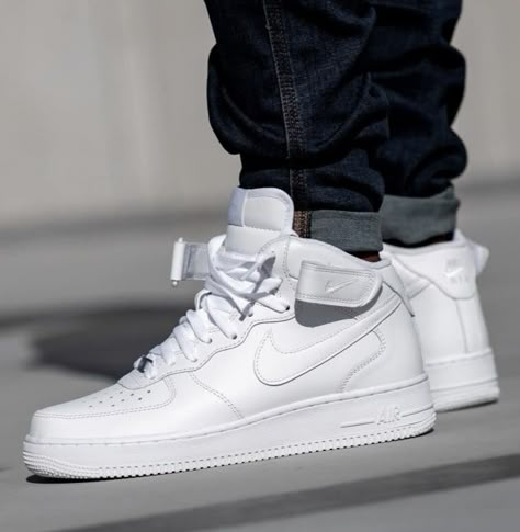 High Top Air Force 1 Outfit Men, Air Force 1 High Outfit Men, Af1 High Tops Outfit, Air Force 1 High Tops Outfit, White High-top Sneakers For Streetwear With White Laces, White High-top Nike Air Force 1, White Nike Air Force 1 High-top, Af1 High Tops, White Mid-top Jordan Shoes For Streetwear