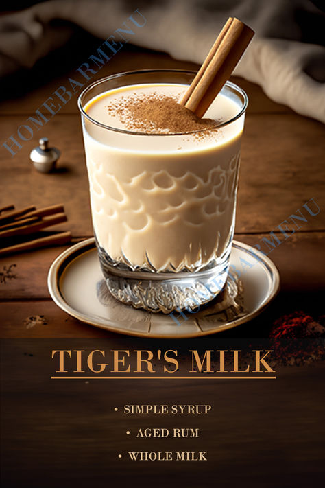 Tigers Milk Recipe, Luxury Drinks, Cocktail Recipes At Home, Drinks Healthy, Easy Healthy Smoothies, Aged Rum, Alcoholic Beverages, Bar Menu, Milk Recipes