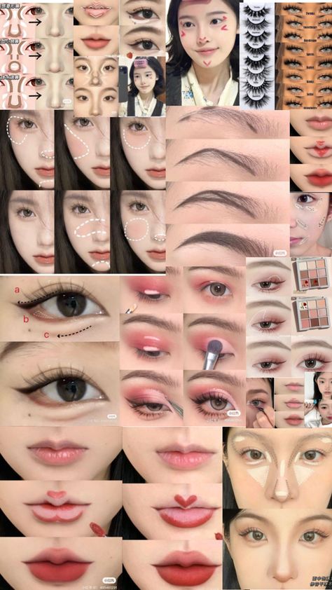 Asian Makeup Tutorials, Korean Makeup Tips, Membentuk Alis, Anime Eye Makeup, Crystal Makeup, Korean Makeup Tutorials, Soft Makeup Looks, Simple Makeup Tips, Doll Eye Makeup