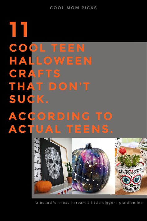 We searched Pinterest for cool teen Halloween crafts and frankly, our teens were not impressed. So we made our own list! Guaranteed teen-approved, from pumpkin decorating, to painting projects, to easy kitchen Halloween crafts. | Cool Mom Picks | Halloween DIY projects | Halloween crafts for teens | Pumpkin carving | Halloween jewelry| Sugar skull crafts | Adult coloring pages Halloween Craft For Teenager, Halloween Craft Teens, Fall Crafts For Teens Diy, Halloween Craft For Middle School, Halloween Crafts For Preteens, Halloween Crafts For Kids 10-12, Halloween Crafts For Teenagers, Middle School Halloween Crafts, Halloween Crafts Teens