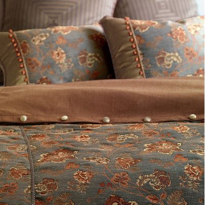 Eastern Accents Minori Hand-Tacked Bedding Collection | Wayfair Western Comforter Sets, Button Tufted Bed, Copper Bedroom, Western Bedding, Luxury Bedding Collections, Designer Bedding Sets, Eastern Accents, Floral Duvet Cover, Floral Duvet