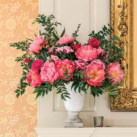 PeonyPartyMantelGBrooker_BP_1309_1x1 Peony Arrangements, Peony Party, Pink Flower Arrangement, Peony Flower Arrangements, Mary Ruth, Gloriosa Lily, Flower Magazine, Pink Flower Arrangements, Peony Arrangement