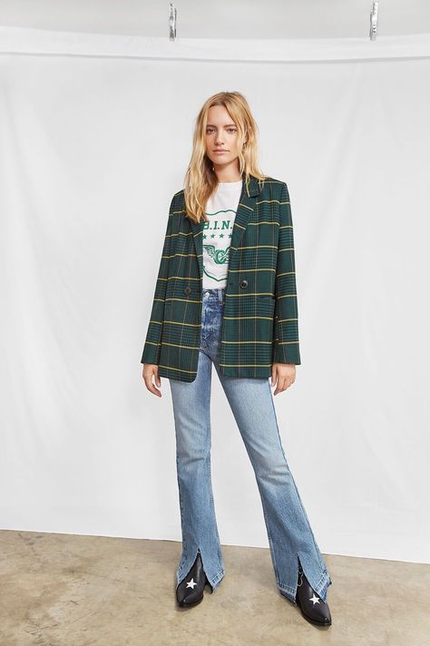 ANINE BING MADELEINE BLAZER - GREEN PLAID Outfits Inspired By Harry Styles, Plaid Blazer Outfit, Harry Styles Outfit, Cher Horowitz, Blazer Outfit, Style Inspiration Fall, Basic Jackets, Anine Bing, Plaid Blazer