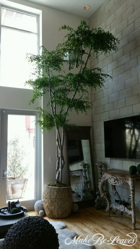 Make-Be-Leaves-12.5 foot tiered Nandina tree gives a Japanese, Bonasi-esque effect http://bit.ly/1KU3iZj #ArtificialPlantscaping #lifeliketrees #artificialtrees #holidaydecor #weddings #weddingplanner #eventlplanner #interiordesign #interiordecor #landscapearchitecture #plantscaping Large Bonsai Tree Indoor, Artificial Trees Indoor Decor, Large Indoor Trees, Japanese Indoor Plants, Japanese Living Room Design, Indoor Tree Plants, Artificial Indoor Trees, Japanese Living, Japanese Living Room