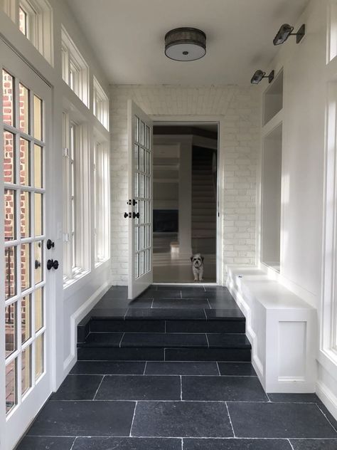 Belgian Bluestone Breezeway Bluestone Floor, Blue Stone Floors, Stone Kitchen Floor, Belgian Bluestone, Hearth Stone, Bluestone Pavers, Entryway Tile, Types Of Granite, Foyer Flooring