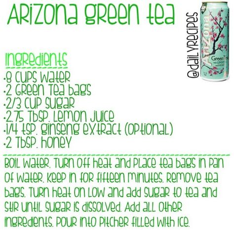 Arizona green tea! How To Make Arizona Green Tea, Homemade Arizona Green Tea, Diy Arizona Green Tea, Arizona Green Tea Recipe, Arizona Sweet Tea, Arizona Iced Tea Recipe, Green Tea Arizona, Arizona Recipes, Arizona Green Tea