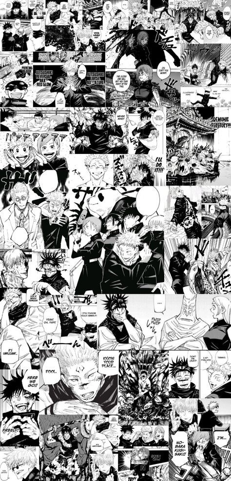 Manga Panels Aesthetic Jujutsu Kaisen, Jjk Manga Panels Collage, Anime Comic Background Black And White, Jjk Posters Black And White, Manga Art Black And White Wallpaper, Black And White Anime Poster Prints, Jjk Collage Wallpaper, Jujutsu Kaisen Collage Wallpaper, Room Posters Aesthetic Black And White