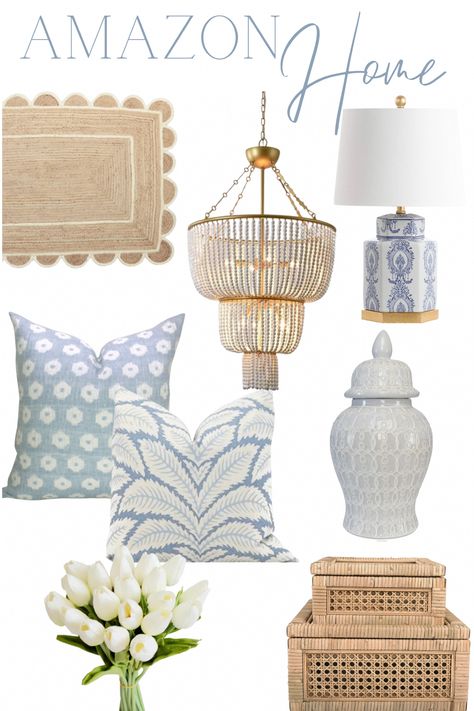 Beach House Interior Table Lamps, Coastal Ginger Jars, Grand Millennial Decor Kitchen, Chinoiserie Living Room Modern, Modern Beach House Living Room Ideas, Coastal Curtains Bedroom, Grand Millennial Amazon, Coastal Millenial Bedroom, Coastal Throw Pillows Bedroom