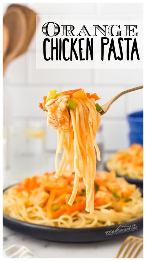 Looking for a quick, delicious orange chicken to make for dinner? This easy orange chicken pasta is perfect for quick weekday supers. This flavorful orange chicken skillet combines a breaded chicken with a zesty orange chicken sauce. The whole family will love this tasty orange chicken served over linguini pasta. Add a quick side salad or vegetable and dinner is served! Orange Chicken Pasta, Homemade Orange Chicken Sauce, Chicken Pasta Skillet, Homemade Orange Chicken, Chicken Vermicelli, Linguini Pasta, Orange Chicken Sauce, Grilled Chicken Pasta, Easy Orange Chicken